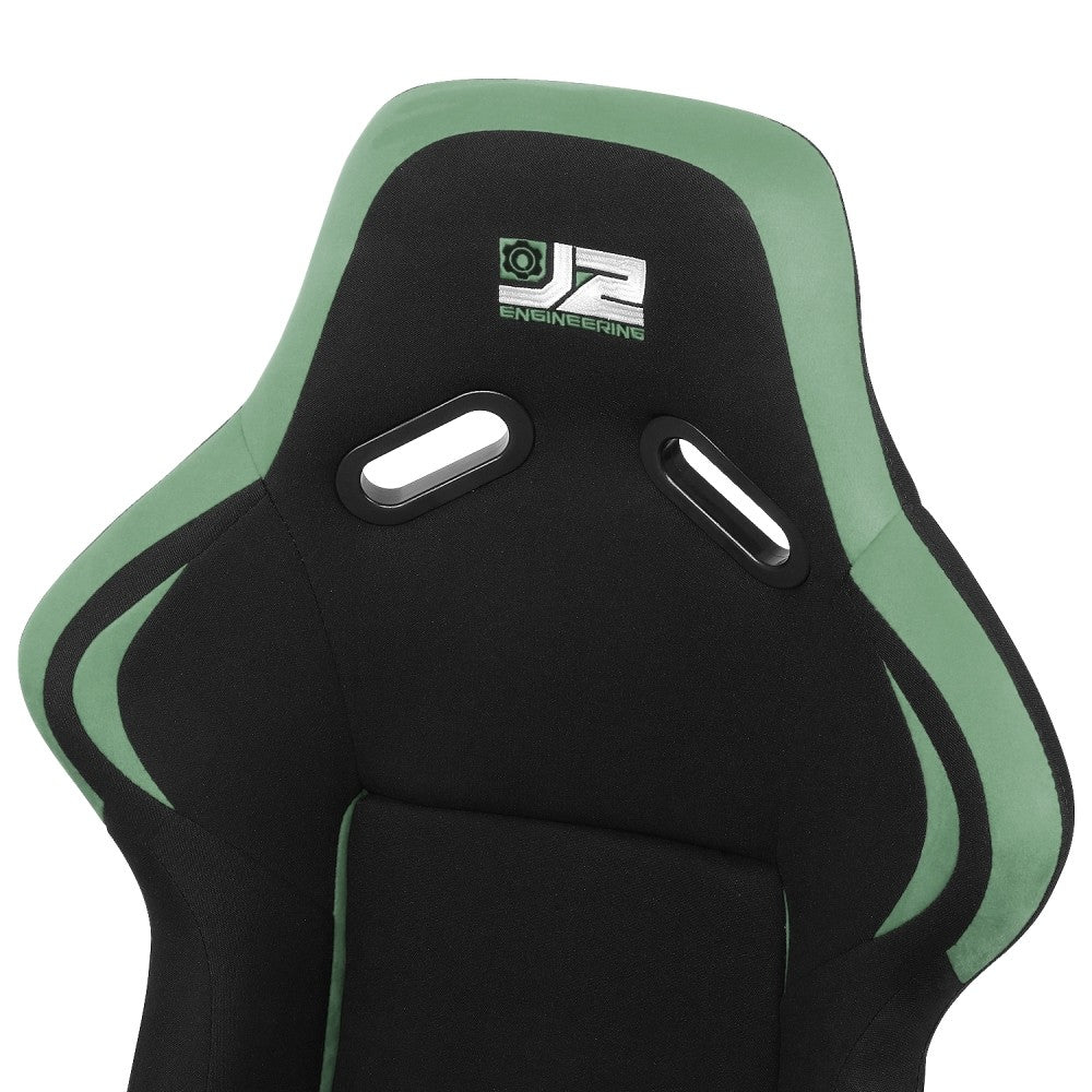 J2 J2-RS-001-GN Fixed Position Bucket Racing Seat w/Slider Black/Green J2-RS-001-GN