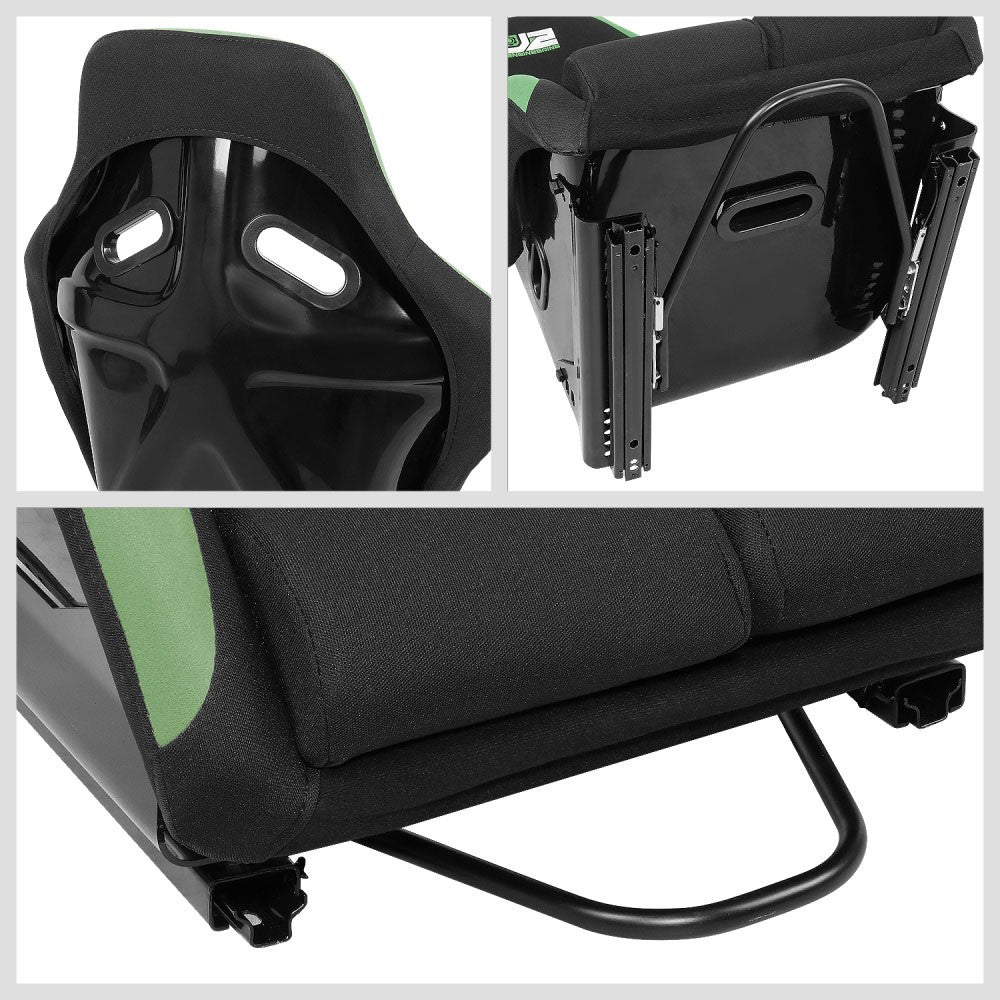 J2 J2-RS-001-GN Fixed Position Bucket Racing Seat w/Slider Black/Green J2-RS-001-GN