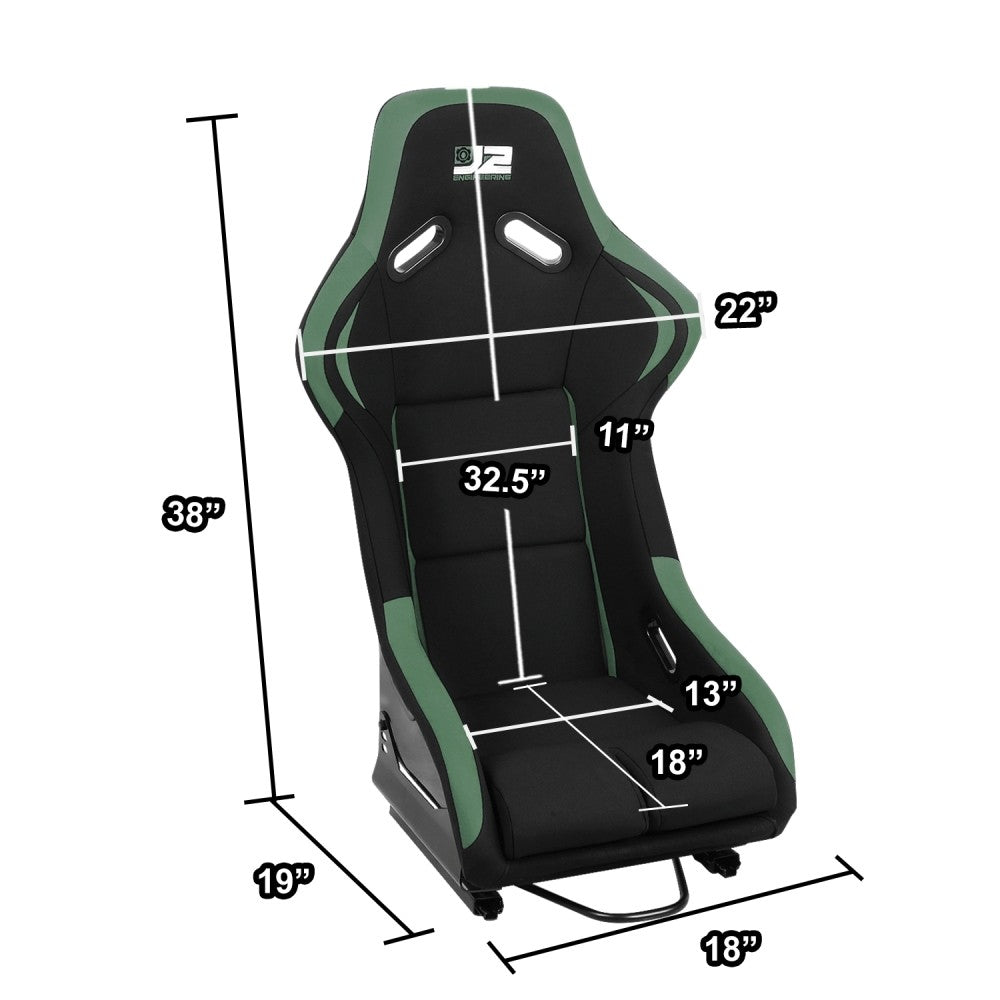 J2 J2-RS-001-GN Fixed Position Bucket Racing Seat w/Slider Black/Green J2-RS-001-GN