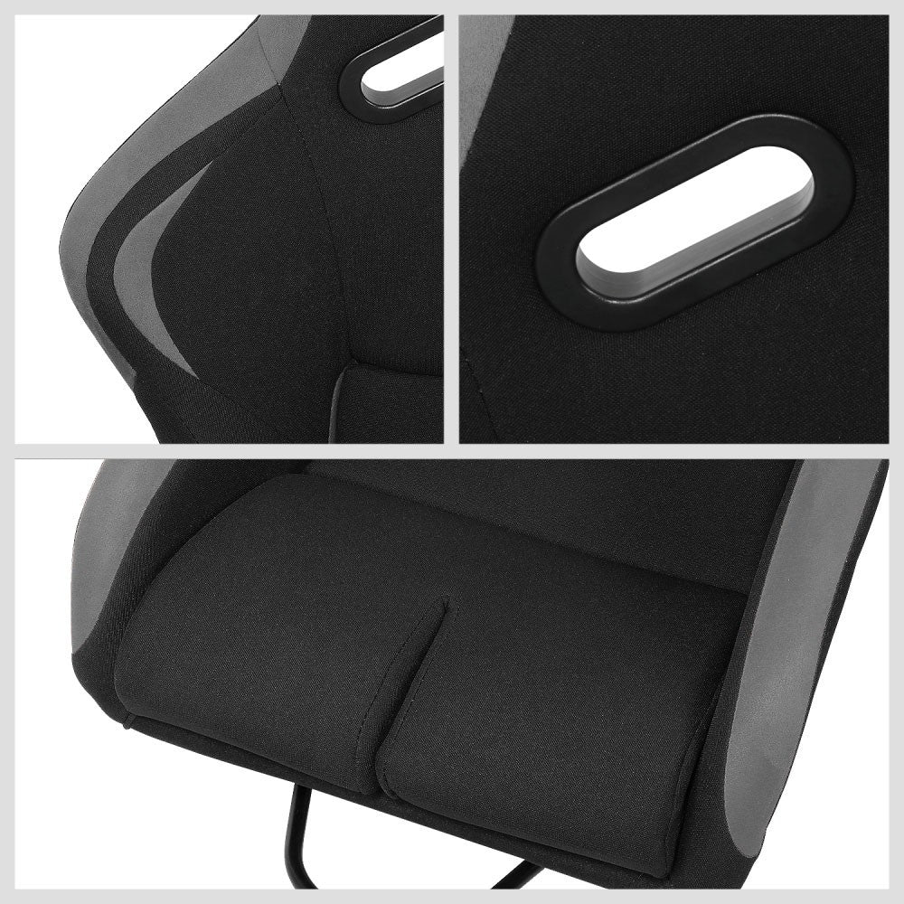 J2 J2-RS-001-GY Fixed Position Bucket Racing Seat w/Slider Black/Grey J2-RS-001-GY
