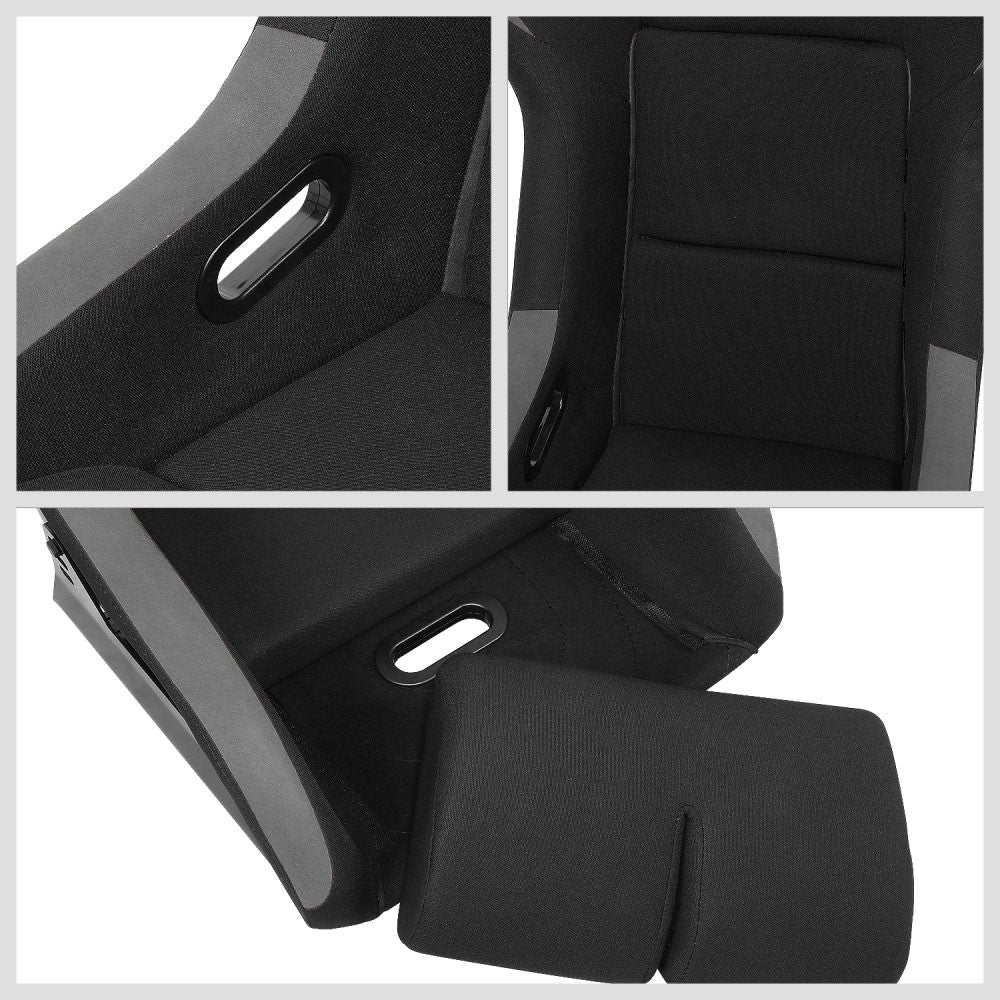 J2 J2-RS-001-GY Fixed Position Bucket Racing Seat w/Slider Black/Grey J2-RS-001-GY