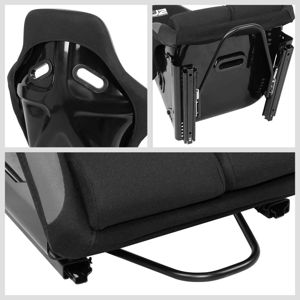 J2 J2-RS-001-GY Fixed Position Bucket Racing Seat w/Slider Black/Grey J2-RS-001-GY