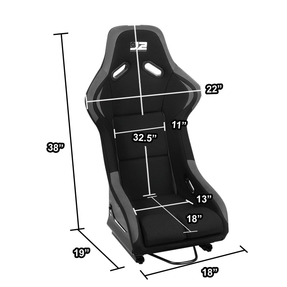 J2 J2-RS-001-GY Fixed Position Bucket Racing Seat w/Slider Black/Grey J2-RS-001-GY