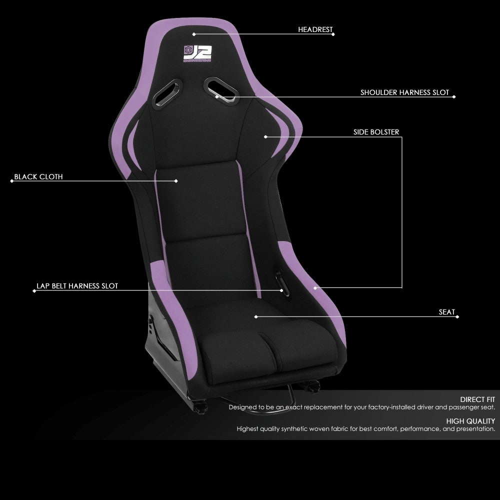 J2 J2-RS-001-PP Fixed Bucket Racing Seat w/Slider Black/Purple J2-RS-001-PP