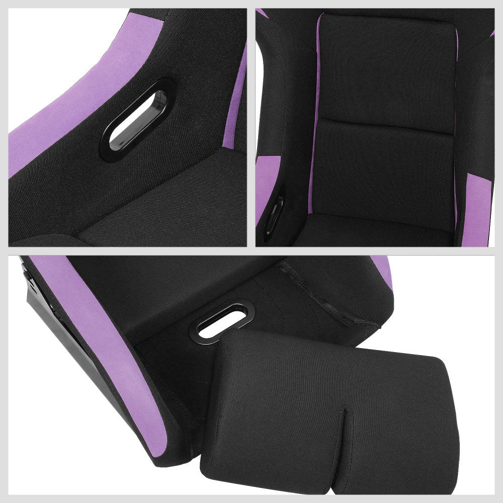 J2 J2-RS-001-PP Fixed Bucket Racing Seat w/Slider Black/Purple J2-RS-001-PP