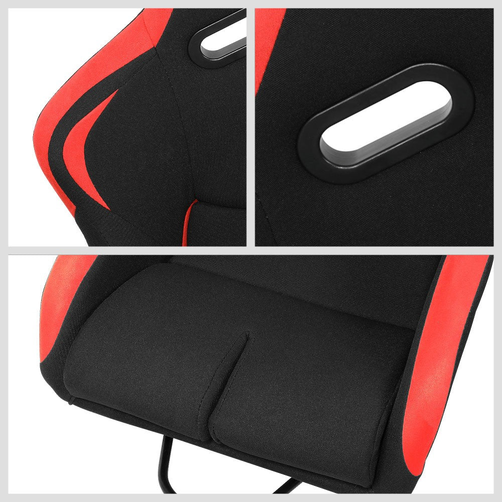 J2 J2-RS-001-RD Fixed Position Bucket Racing Seat w/Slider Black/Red J2-RS-001-RD