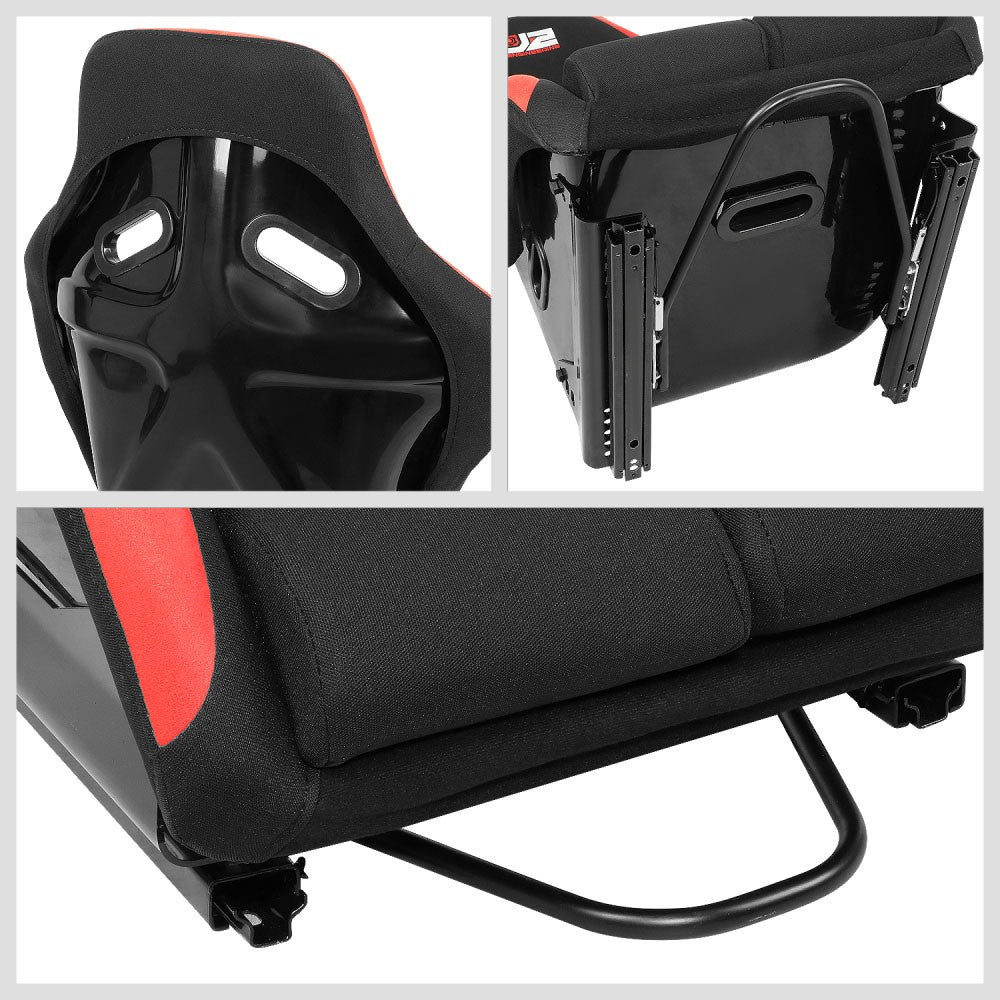 J2 J2-RS-001-RD Fixed Position Bucket Racing Seat w/Slider Black/Red J2-RS-001-RD