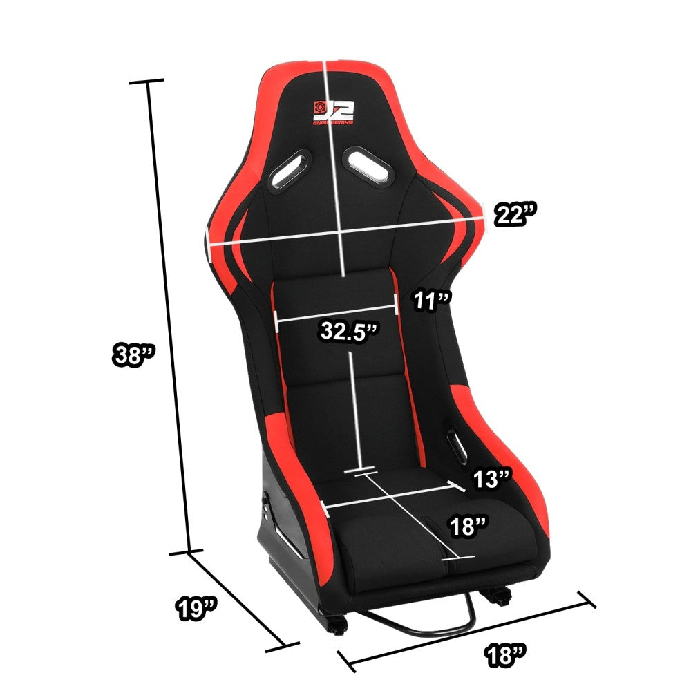 J2 J2-RS-001-RD Fixed Position Bucket Racing Seat w/Slider Black/Red J2-RS-001-RD