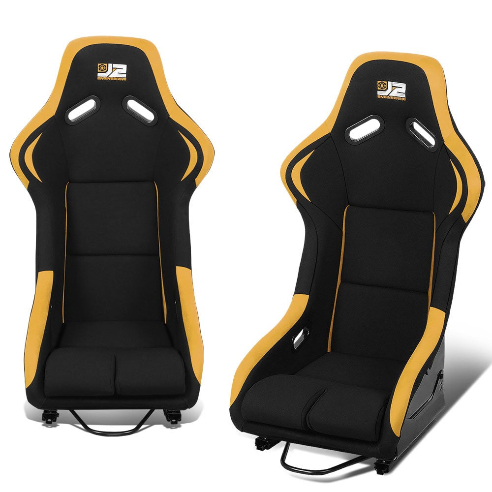 J2 J2-RS-001-YE Fixed Bucket Racing Seat w/Slider Black/Yellow J2-RS-001-YE