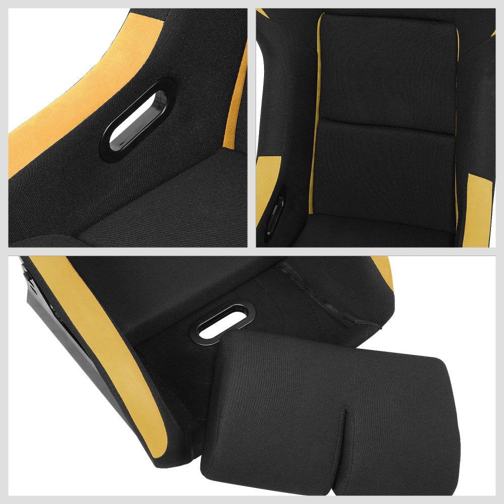 J2 J2-RS-001-YE Fixed Bucket Racing Seat w/Slider Black/Yellow J2-RS-001-YE