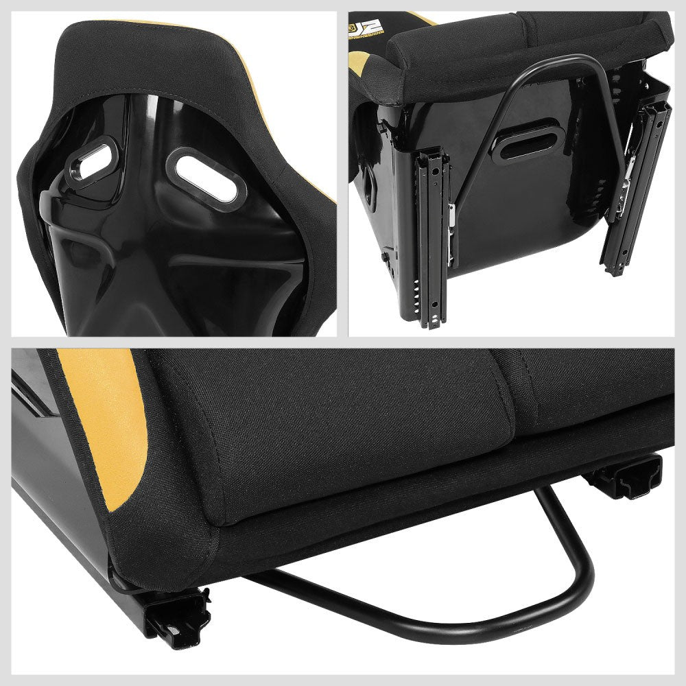 J2 J2-RS-001-YE Fixed Bucket Racing Seat w/Slider Black/Yellow J2-RS-001-YE