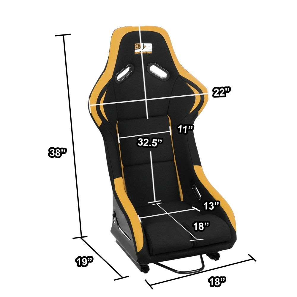 J2 J2-RS-001-YE Fixed Bucket Racing Seat w/Slider Black/Yellow J2-RS-001-YE