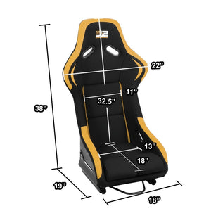 J2 J2-RS-001-YE Fixed Bucket Racing Seat w/Slider Black/Yellow J2-RS-001-YE