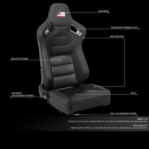 J2 J2-RS-002-BK Reclineable Racing Seat w/Slider Black J2-RS-002-BK