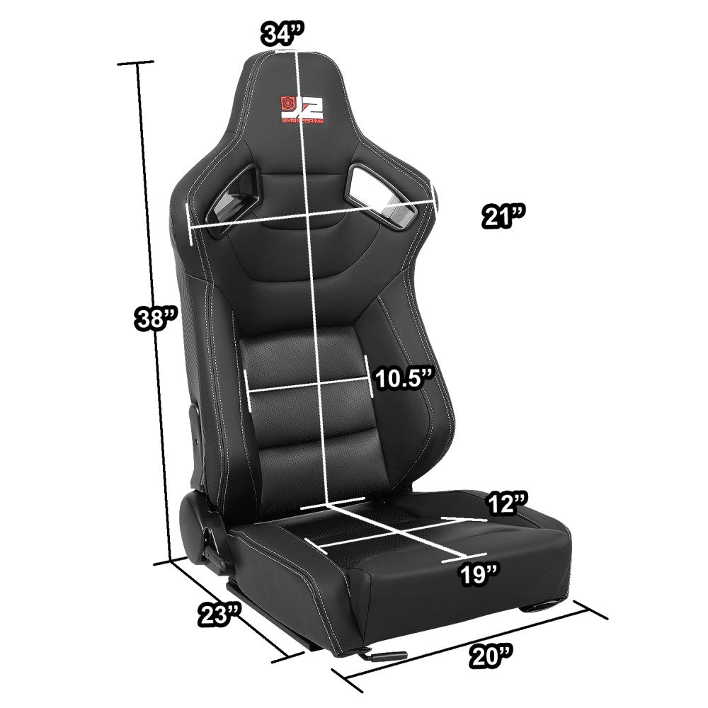 J2 J2-RS-002-BK Reclineable Racing Seat w/Slider Black J2-RS-002-BK