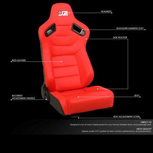 J2 J2-RS-002-RD Reclineable Racing Seat w/Slider Red J2-RS-002-RD