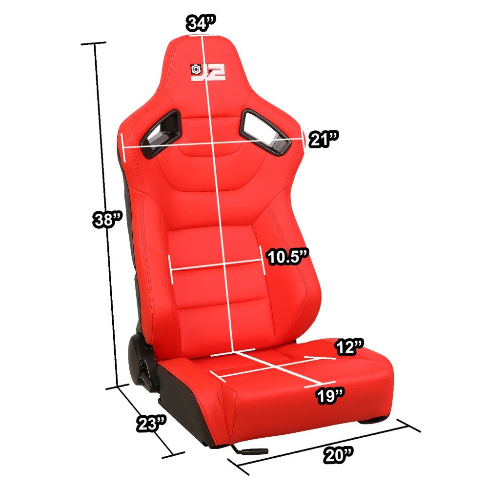 J2 J2-RS-002-RD Reclineable Racing Seat w/Slider Red J2-RS-002-RD