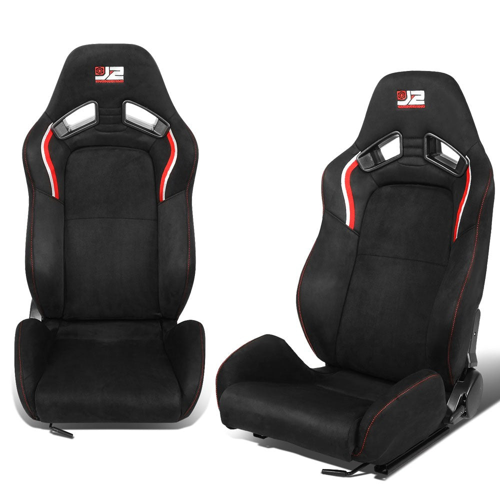 J2 J2-RS-003-BK Reclineable Racing Seat w/Slider Black/Red/White J2-RS-003-BK