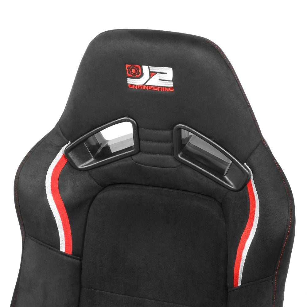 J2 J2-RS-003-BK Reclineable Racing Seat w/Slider Black/Red/White J2-RS-003-BK