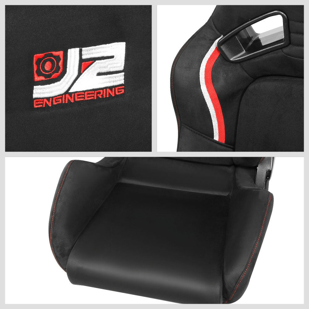J2 J2-RS-003-BK Reclineable Racing Seat w/Slider Black/Red/White J2-RS-003-BK