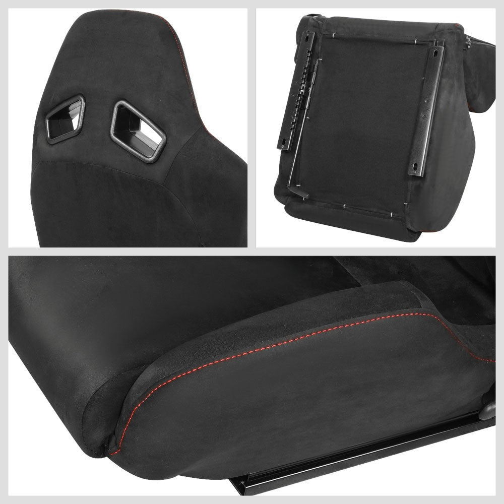 J2 J2-RS-003-BK Reclineable Racing Seat w/Slider Black/Red/White J2-RS-003-BK