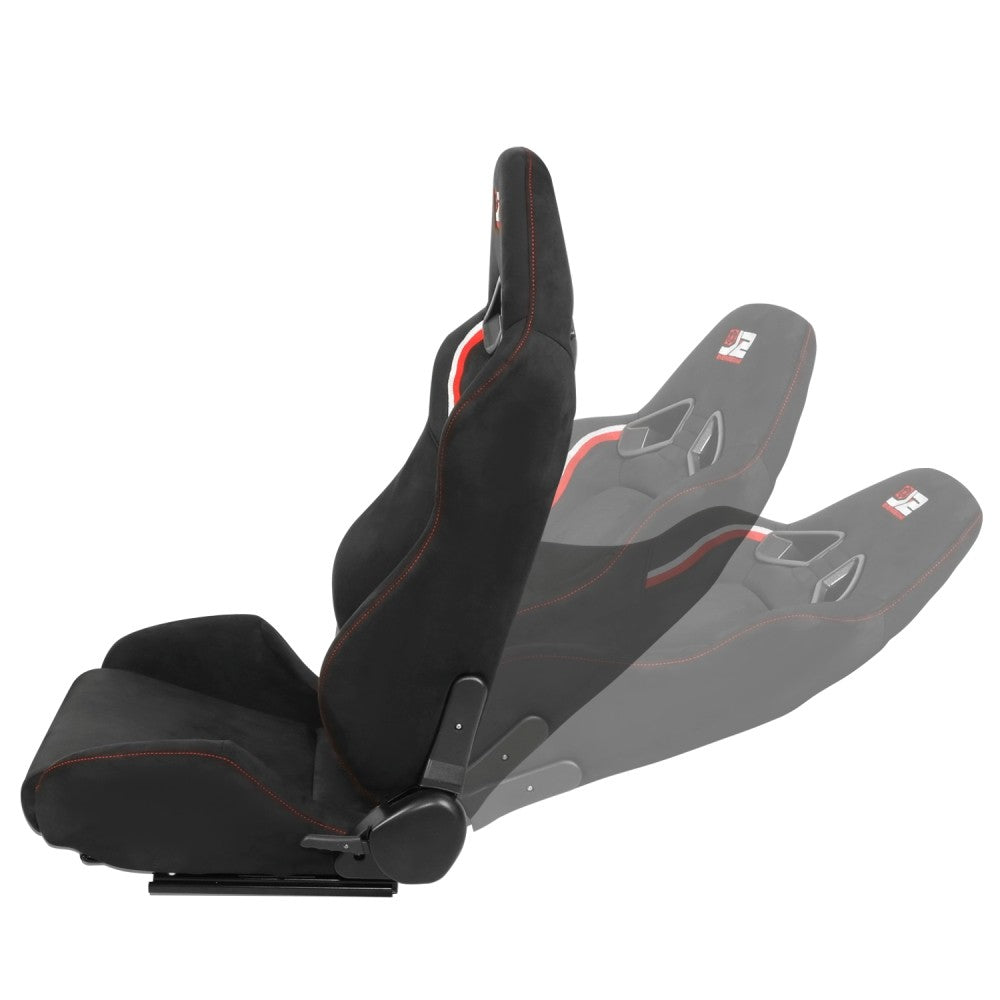 J2 J2-RS-003-BK Reclineable Racing Seat w/Slider Black/Red/White J2-RS-003-BK