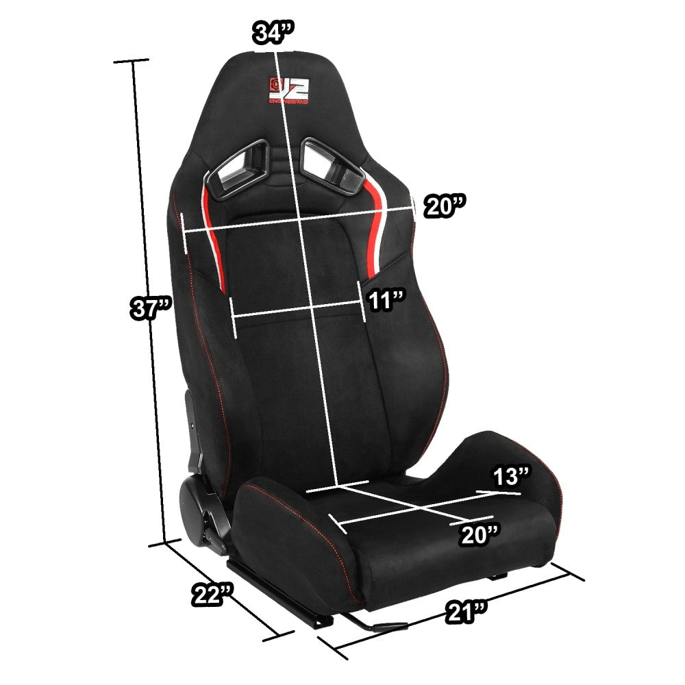 J2 J2-RS-003-BK Reclineable Racing Seat w/Slider Black/Red/White J2-RS-003-BK