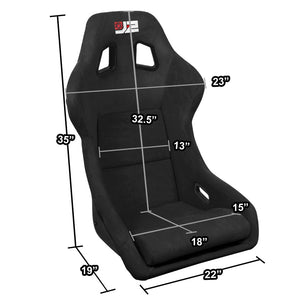 J2 J2-RS-004-BK Large Fixed Position Bucket Racing Seat w/Slider Black J2-RS-004-BK