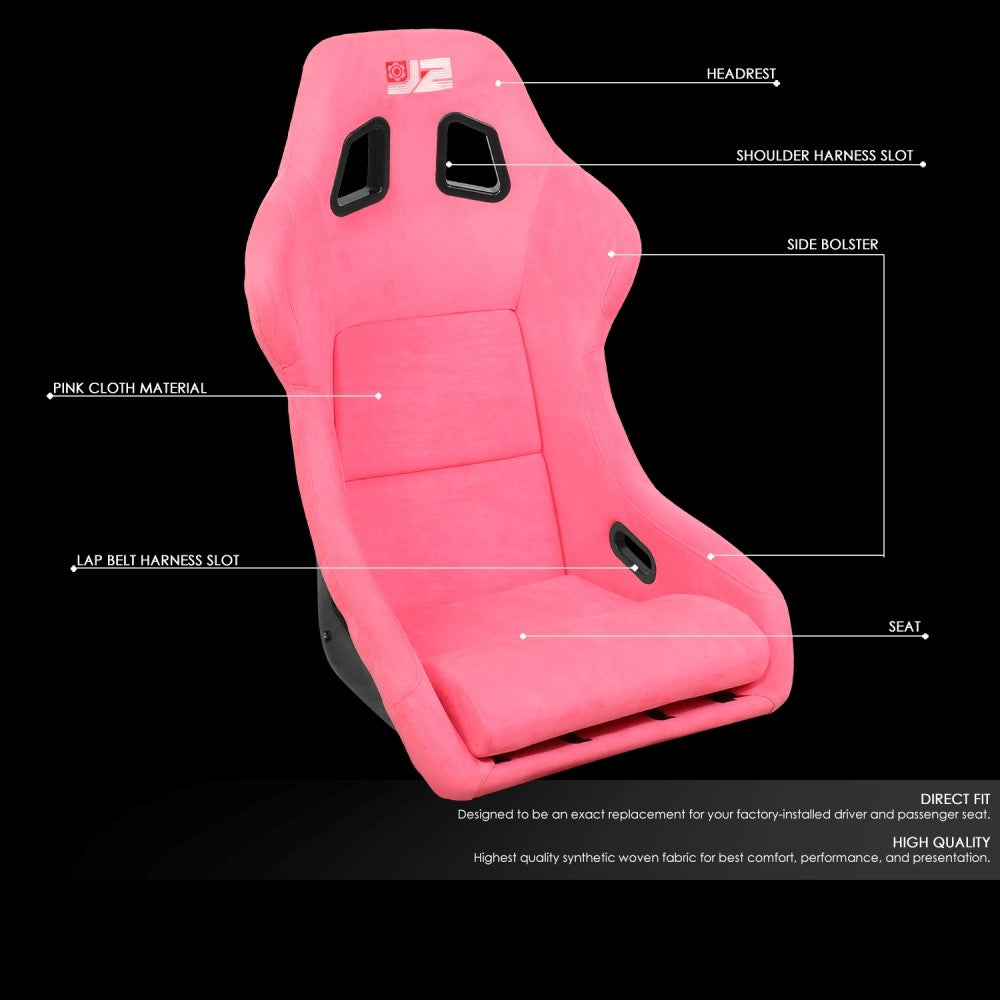 J2 J2-RS-004-PK Large Fixed Position Bucket Racing Seat w/Slider Pink J2-RS-004-PK