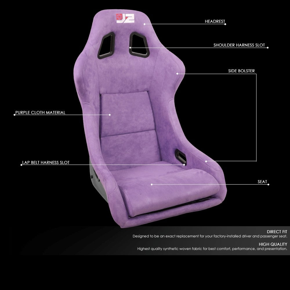 J2 J2-RS-004-PP Large Fixed Bucket Racing Seat w/Slider Purple J2-RS-004-PP