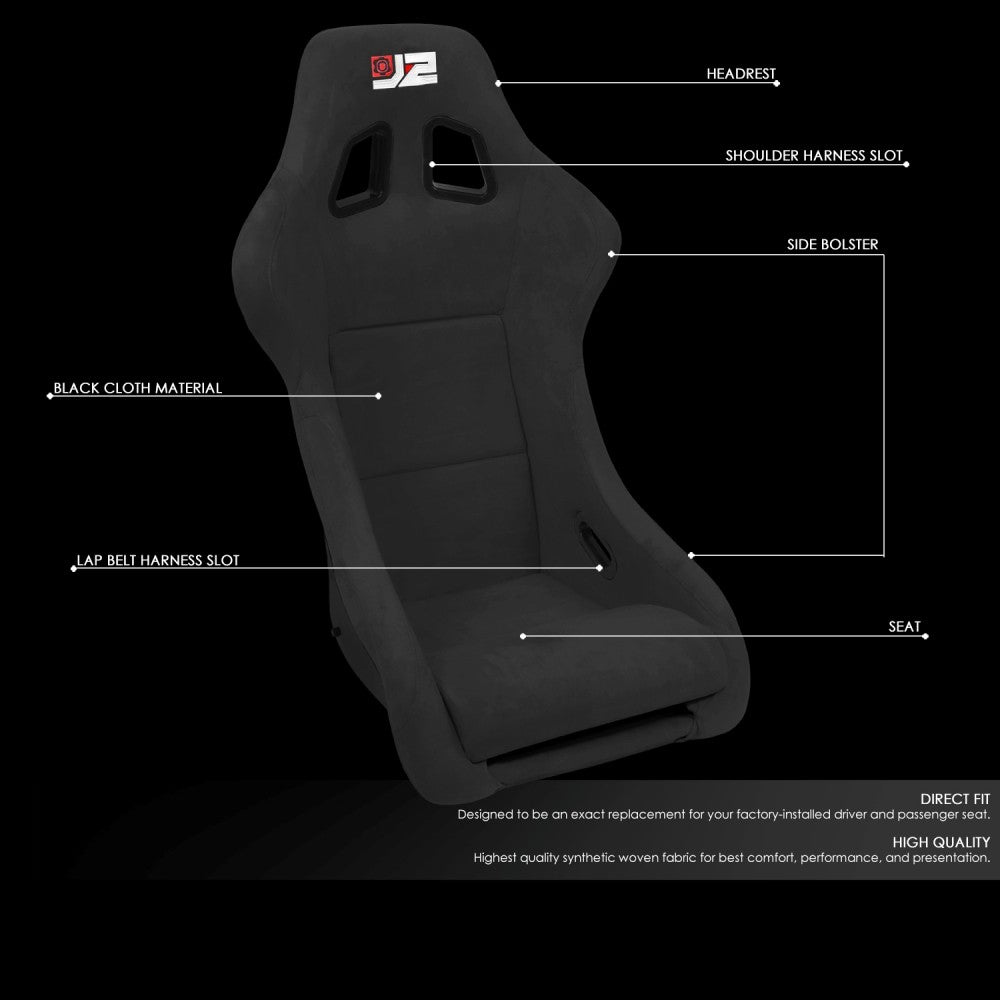 J2 J2-RS-005-BK Medium Fixed Bucket Racing Seat w/Slider Black J2-RS-005-BK