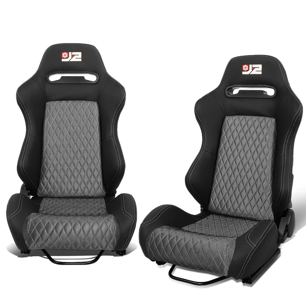 J2 J2-RS-006-GY Reclineable Racing Seat w/Slider Black/Grey J2-RS-006-GY