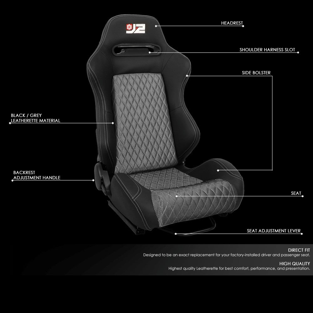 J2 J2-RS-006-GY Reclineable Racing Seat w/Slider Black/Grey J2-RS-006-GY