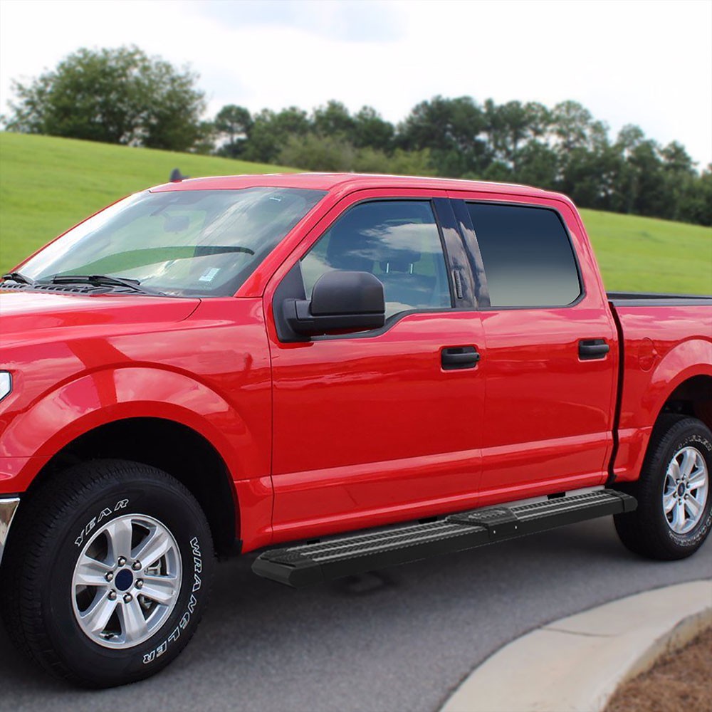 Black J2 Wide Pleated Running Board Nerf Bar 15+ F-150 P552 P702 Crew Cab J2-STEPB-ZTL-8262-SSBK