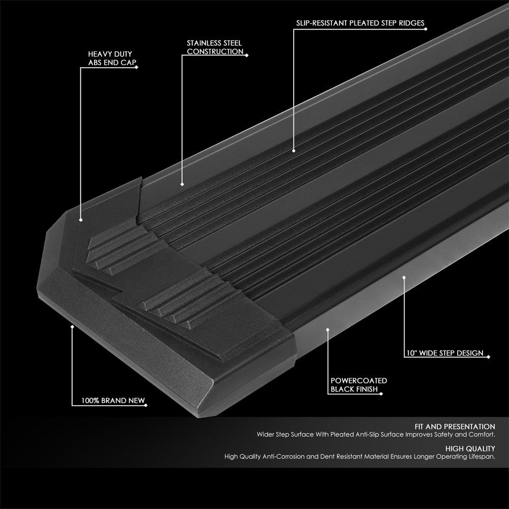 Black J2 Wide Pleated Running Board Nerf Bar 09-18 Ram 1500 Extended Cab J2-STEPB-ZTL-8265-SSBK