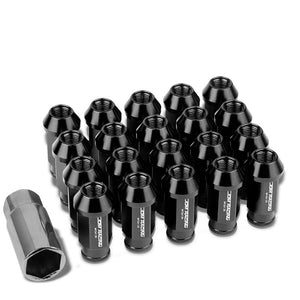 Black Aluminum M12x1.25 50mm Tall Open Knurl Acorn Tuner 20x Conical Lug Nuts-Accessories-BuildFastCar