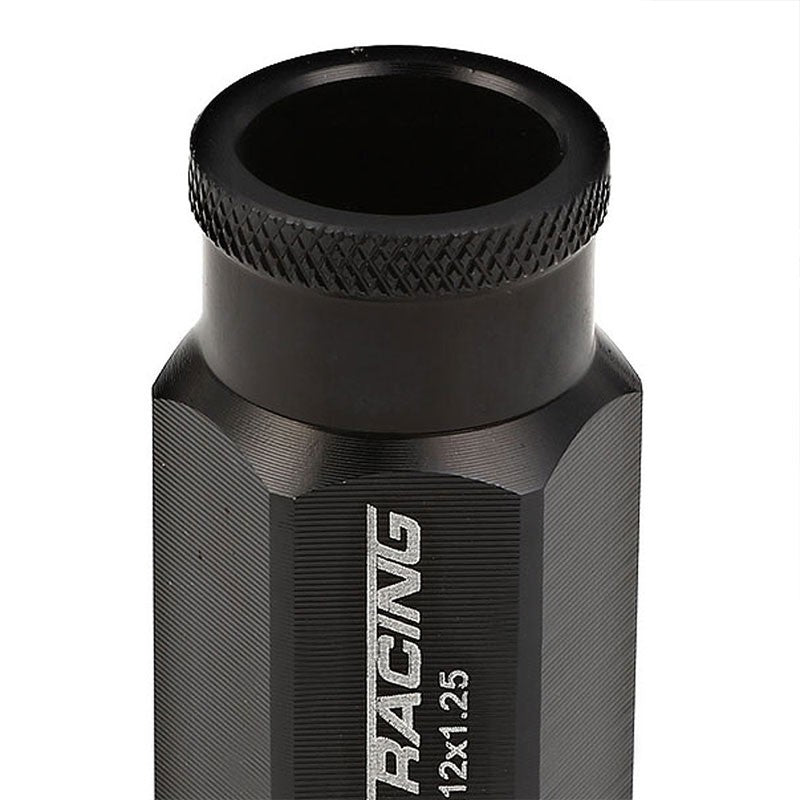 Black Aluminum M12x1.25 50mm Tall Open Knurl Acorn Tuner 20x Conical Lug Nuts-Accessories-BuildFastCar
