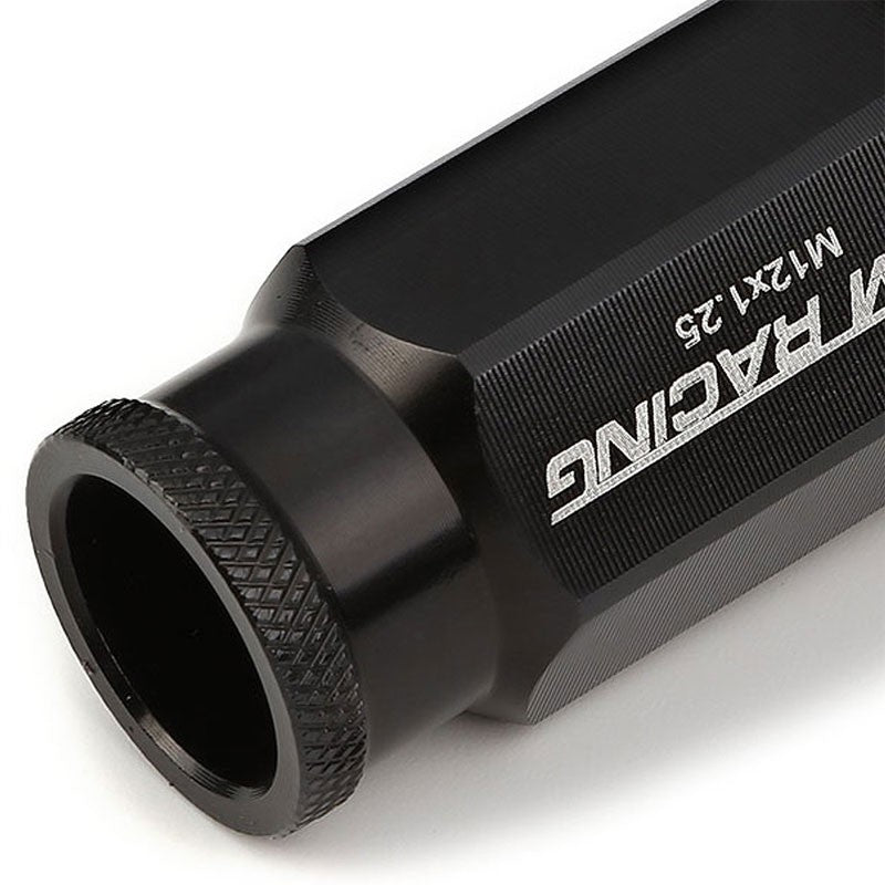 Black Aluminum M12x1.25 50mm Tall Open Knurl Acorn Tuner 20x Conical Lug Nuts-Accessories-BuildFastCar