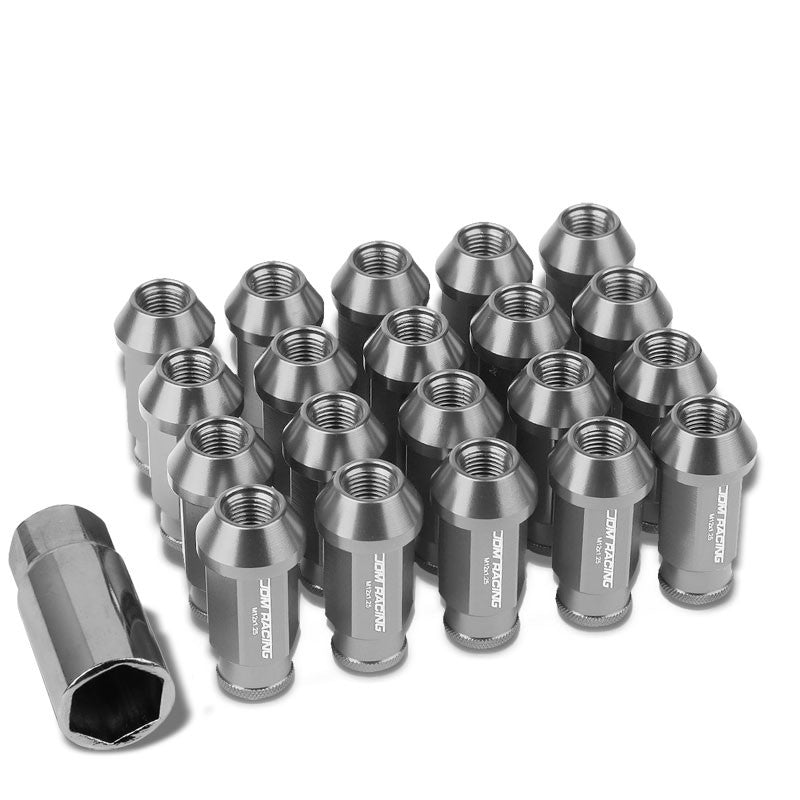 Gunmetal Aluminum M12x1.25 50mm Tall Open Knurl Acorn Tuner 20x Conical Lug Nuts-Accessories-BuildFastCar