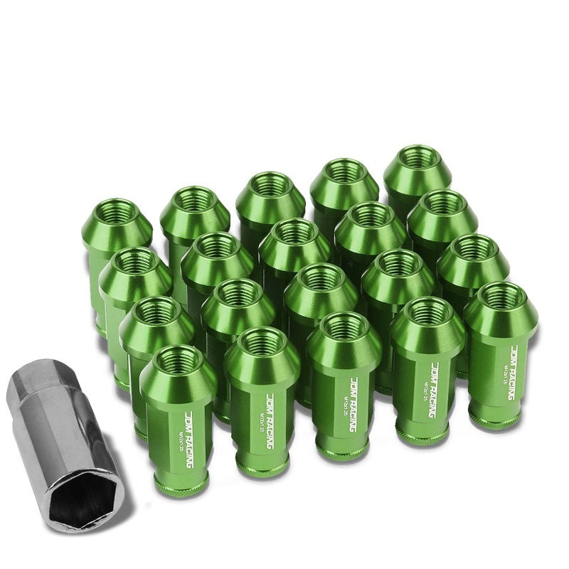 Green Aluminum M12x1.25 50mm Tall Open Knurl Acorn Tuner 20x Conical Lug Nuts-Accessories-BuildFastCar