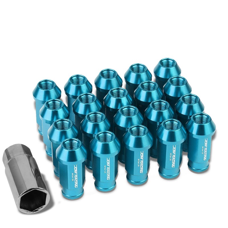Light Blue Aluminum M12x1.25 Open Knurl End Acorn Tuner 20x Conical Lug Nuts-Accessories-BuildFastCar