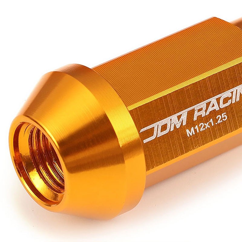 Orange Aluminum M12x1.25 50mm Tall Open Knurl Acorn Tuner 20x Conical Lug Nuts-Accessories-BuildFastCar