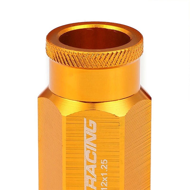Orange Aluminum M12x1.25 50mm Tall Open Knurl Acorn Tuner 20x Conical Lug Nuts-Accessories-BuildFastCar
