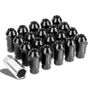 Black Aluminum M12x1.50 50mm Tall Open Knurl Acorn Tuner 20x Conical Lug Nuts-Accessories-BuildFastCar