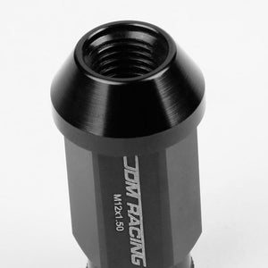 Black Aluminum M12x1.50 50mm Tall Open Knurl Acorn Tuner 20x Conical Lug Nuts-Accessories-BuildFastCar