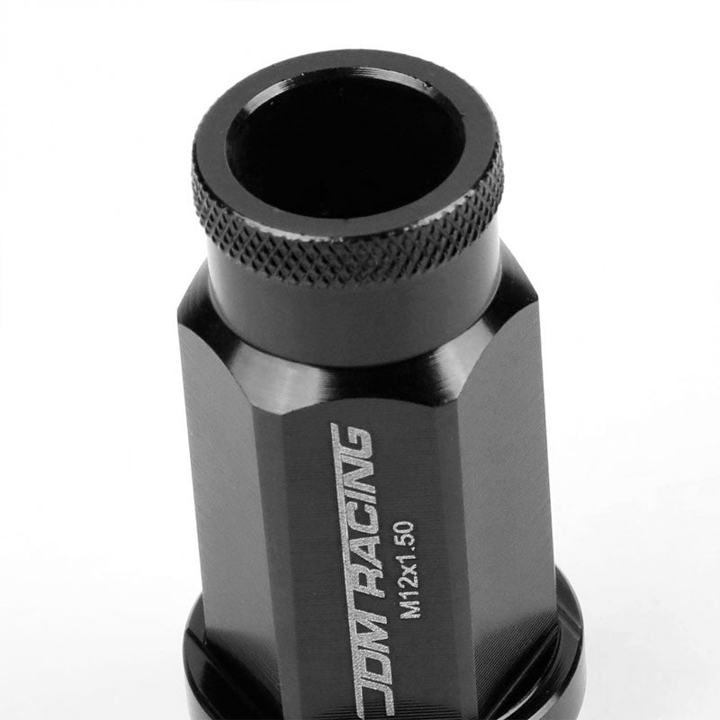 Black Aluminum M12x1.50 50mm Tall Open Knurl Acorn Tuner 20x Conical Lug Nuts-Accessories-BuildFastCar