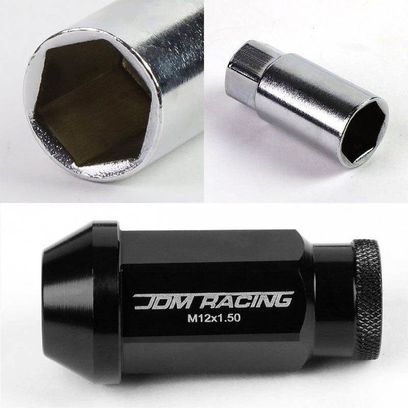 Black Aluminum M12x1.50 50mm Tall Open Knurl Acorn Tuner 20x Conical Lug Nuts-Accessories-BuildFastCar