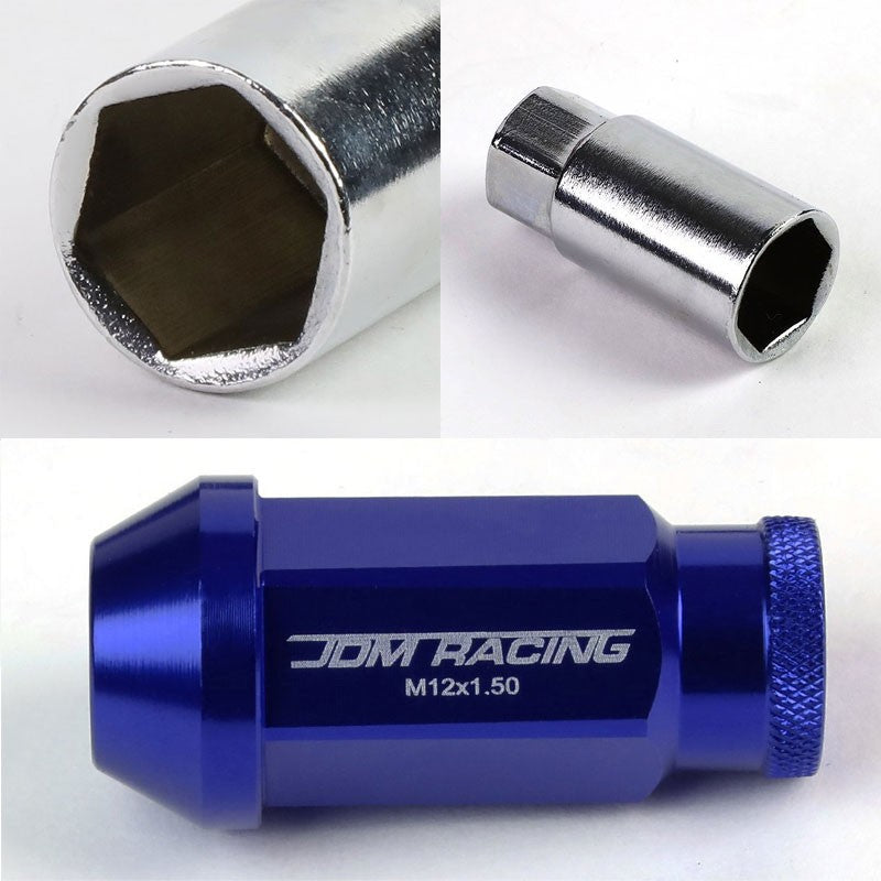 Blue Aluminum M12x1.50 50mm Tall Open Knurl Acorn Tuner 20x Conical Lug Nuts-Accessories-BuildFastCar