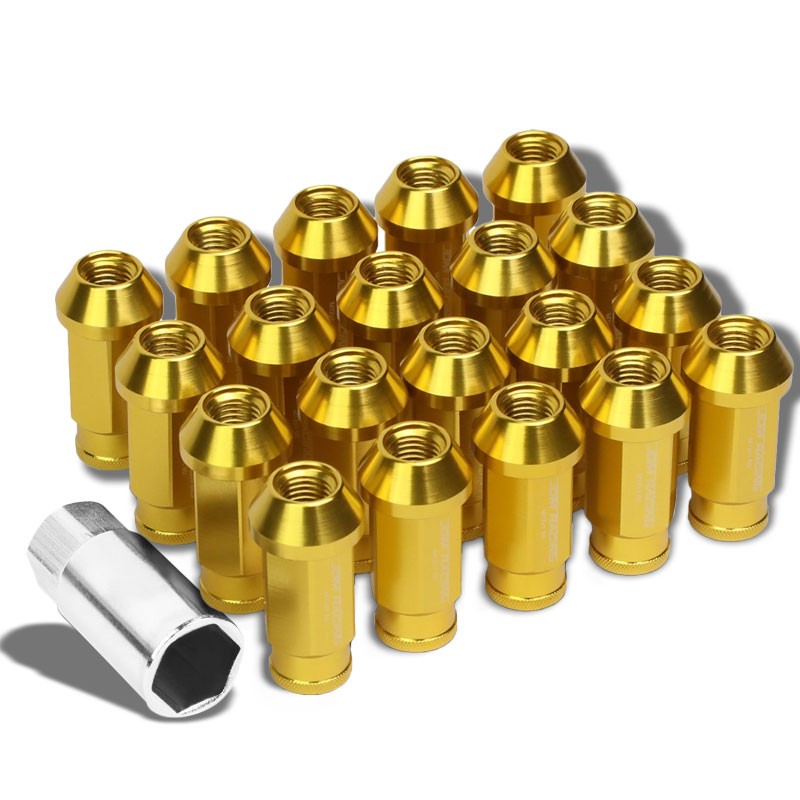 Gold Aluminum M12x1.50 50mm Tall Open Knurl Acorn Tuner 20x Conical Lug Nuts-Accessories-BuildFastCar