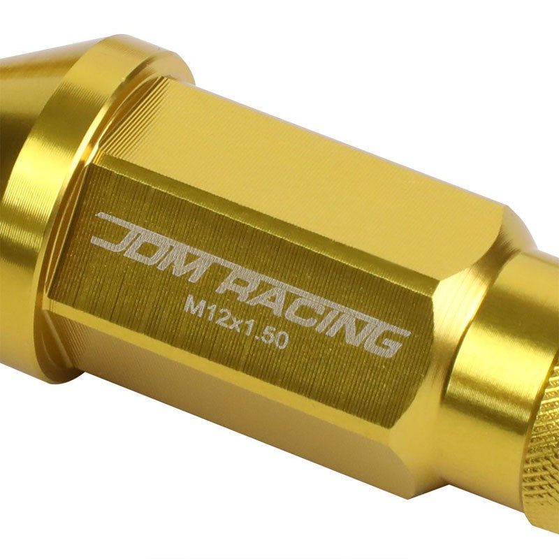 Gold Aluminum M12x1.50 50mm Tall Open Knurl Acorn Tuner 20x Conical Lug Nuts-Accessories-BuildFastCar